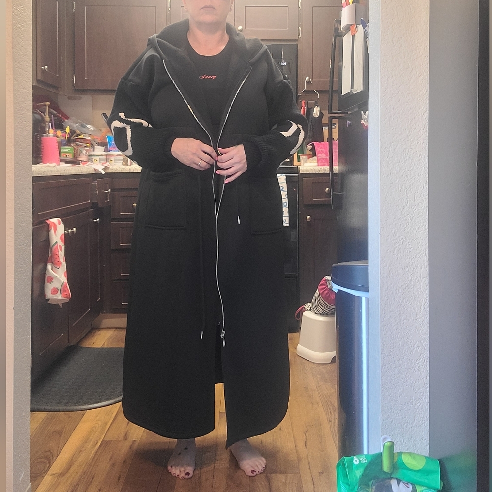 Women's LONG Black Hooded Coat